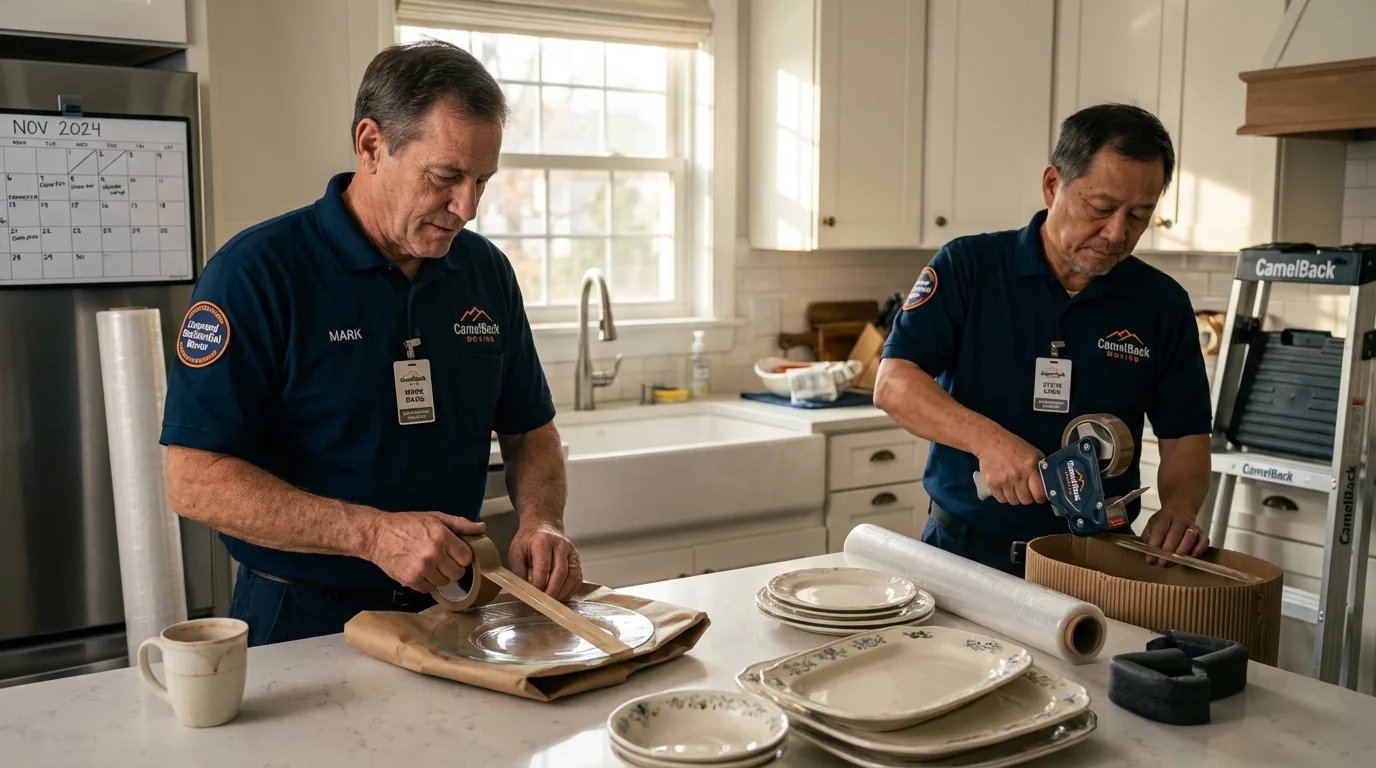 Professional crew packing kitchen dishware in Senoia, GA